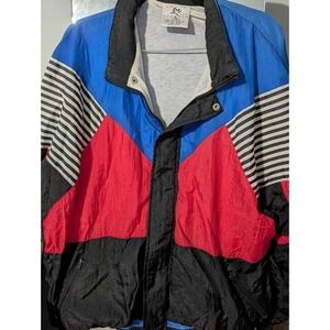 Vintage‎ AVAIT Sportif Windbreaker Jacket Colorblock Retro 90s Black Red Blue XL